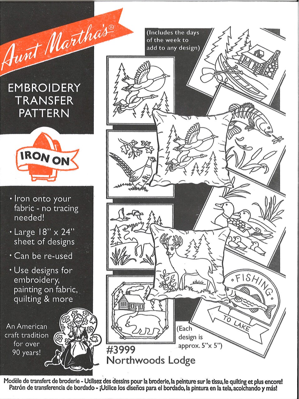 Aunt Martha's Northwoods Lodge 3999 embroidery iron on pattern